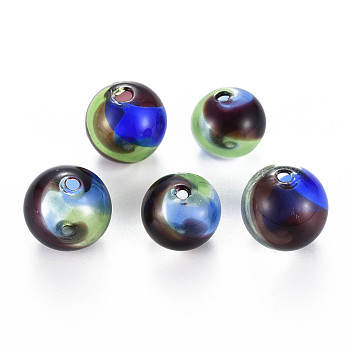 Transparent Handmade Blown Glass Globe Beads, Round, Colorful, 13.5~15mm, Hole: 1.2~2.2mm