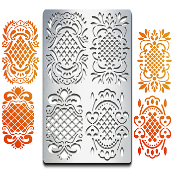 BBQ Daily Theme Custom Stainless Steel Metal Stencils, for DIY Scrapbooking/Photo Album, Decorative Embossing, Matte Stainless Steel Color, Lace Pattern, 177x101x0.5mm