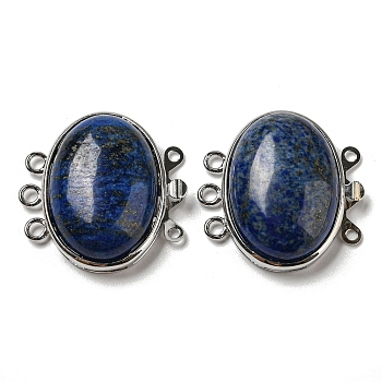 Lapis Lazuli Box Clasp, with Alloy Findings, Oval, 27x27x9.5~10.5mm, Hole: 2mm