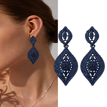 1 Pair Rhinestone Horse Eye Dangle Stud Earrings, Alloy Long Drop Earrings, Montana, 80x24mm