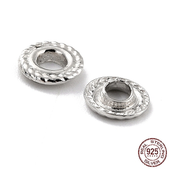 Rhodium Plated 925 Sterling Silver Grommet Eyelet Findings, for Bag Making, Flat Round with Hemp Flowers Pattern, Platinum, 0.6x0.1cm, Hole: 3mm