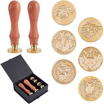 CRASPIRE DIY Stamp Making Kits, Including Pear Wood Handle and Brass Wax Seal Stamp Heads, Golden, Brass Wax Seal Stamp Heads: 6pcs