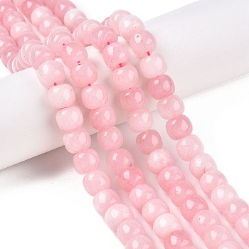 Dyed Natural White Jade Beads Strands, Barrel Beads, Pink, 10x8.5~9mm, Hole: 1mm, about 43~45pcs/strand, 14.76~15.6''(37.5~39cm)