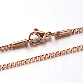 304 Stainless Steel Box Chain Venetian Chain Necklaces, with Lobster Claw Clasps, Rose Gold, 23.6 inch(60cm), 1.4mm