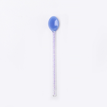 Glass Spoon, High Temperature Resistant Long Mixing Spoon, for Coffee Drink , Royal Blue, 151x21mm