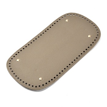 Imitation PU Leather Bottom, Oval with Alloy Brads, Litchi Grain, Bag Replacement Accessories, Dark Khaki, 30x15.3x0.4~1.1cm, Hole: 5mm