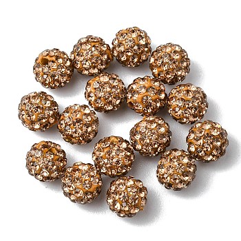 Polymer Clay Rhinestone Beads, Pave Disco Ball Beads, Grade A, Half Drilled, Round, Lt.Col.Topaz, PP9(1.5.~1.6mm), 6mm, Hole: 1.2mm