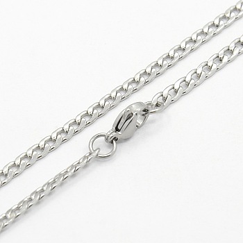 304 Stainless Steel Curb Chain Necklaces, with Lobster Claw Clasps, Stainless Steel Color, 29.5 inch(74.9cm)