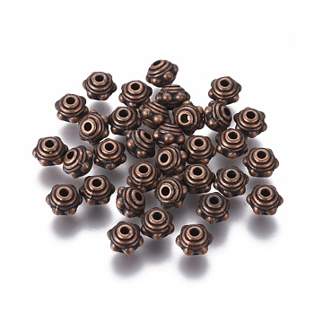 Tibetan Style Alloy Spacer Beads, Lead Free & Cadmium Free, Red Copper, 7x5.5mm, Hole: 1mm