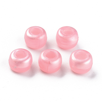 Plastic Pearlized Beads, Barrel, Pearl Pink, 9x6mm, Hole: 3.5mm, about 1900pcs/500g.
