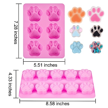 2Pcs 2 Styles Paw Shaped Fondant Molds, Food Grade Silicone Molds, For DIY Cake Decoration, Chocolate, Candy, UV Resin & Epoxy Resin Craft Making, Hot Pink, 1pc/style
