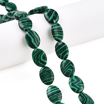 Synthetic Malachite Beads Strands, Flat Oval, 14x10x5.5mm, Hole: 1.2mm, about 28pcs/strand, 15.55''(39.5cm)