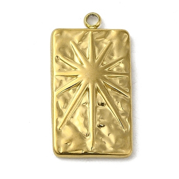 304 Stainless Steel Pendants, Rectangle with Sun Charm, Real 18K Gold Plated, 25.5x13.5x2.5mm, Hole: 1.8mm