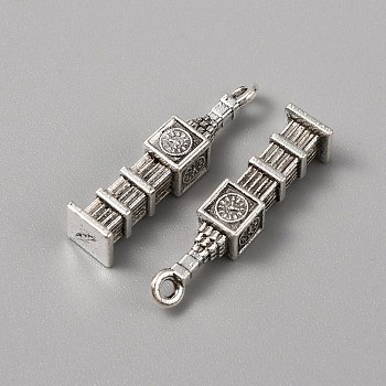 Tibetan Style Alloy Pendants, Big Ben Charms, Antique Silver, 27x6x6mm, Hole: 1.6mm