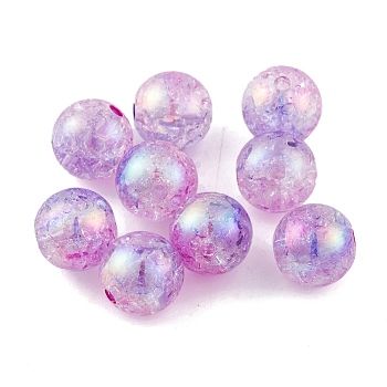 UV Plating Rainbow Iridescent Acrylic Crackl Beads, Round, Violet, 12mm, Hole: 2.2mm