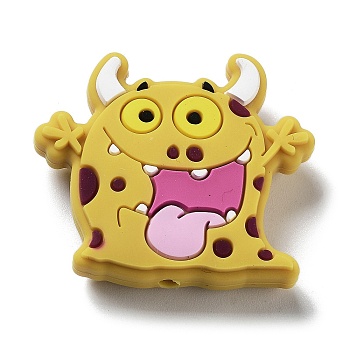 Little Monster Silicone Beads, Yellow, 27.5x32x9.5mm, Hole: 2.5mm