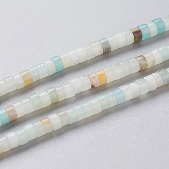 Natural Flower Amazonite Beads Strands, Heishi Beads, Flat Round/Disc, 4x2mm, Hole: 0.7mm, about 151~154pcs/Strand, 15.35 inch~15.55 inch(39cm)