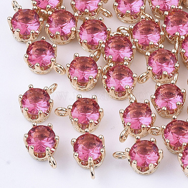 Light Gold Deep Pink Crown Brass+Glass Charms