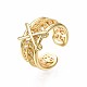 Real 18K Gold Plated Brass Initial X Cuff Ring(RJEW-S045-128-NF)-4