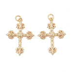 Brass Micro Pave Cubic Zirconia Pendants, Cadmium Free & Nickel Free & Lead Free, with Jump Ring, Cross Charms, Real 18K Gold Plated, 30x22x2.5mm, Hole: 3mm(KK-L223-007G)