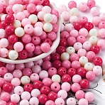 200Pcs Opaque Acrylic Beads, Round, Pink, 7~7.5x7.5~7.8x7.5~7.8mm, Hole: 1.6mm(SACR-FP0001-09)