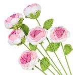 6Pcs Crochet Polyester Artificial Flower, with Plastic Bag, for Wedding Home Decorations, Hot Pink, 375x100x53mm(AJEW-SC0031-27)