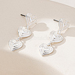 Valentine's Day Alloy Dangle Stud Earrings, Heart, Silver, 35x10mm(WG888D4-02)