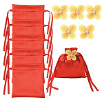 Satin Cloth Drawstring Pouches with Flower, Rectangle, Red, 15x15cm(ST-CJ0048-001A)