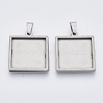 Non-Tarnish 304 Stainless Steel Cabochon Connector Settings, Plain Edge Bezel Cups, Square, Stainless Steel Color, Tray: 20x20mm, 26x23x2.2mm, Hole: 3x6mm(STAS-R101-04A)