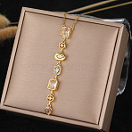 304 Stainless Steel Pave Cubic Zirconia Rectangle Oval Drop Pendant Long Tassel Necklaces, Golden, Clear, 15.75 inch(40cm)(FS-WGDB594-03)
