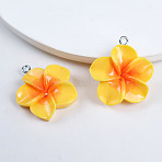 Opaque Resin Pendants, Plumeria, with Platinum Iron Loops, Orange, 28x24.5x7mm, Hole: 2mm(FIND-WH20020-250E)
