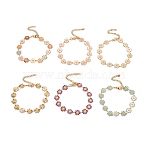 Enamel Daisy Link Chains Bracelet, PVD Vacuum Plating 304 Stainless Steel Jewelry for Women, Long-Lasting Plated, Golden, Mixed Color, 7-1/4 inch(18.4cm)(BJEW-P271-01G)