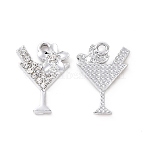 Alloy Crystal Rhinestone Pendants, Cocktail Charms, Platinum, 20x14x2.5mm, Hole: 1.8mm(ALRI-H004-28P)