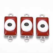 Alloy Links connectors, with Enamel, Rectangle with Evil Eye, Platinum, Red, 24.5x11x4.5mm, Hole: 2mm(ENAM-S016-29D)