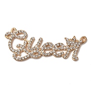 Zinc Alloy Pendants, with Crystal Rhinestone, Word Queen, Light Gold, 27.5x64x2.8mm, Hole: 2.7x1.6mm and 2x2.2mm(FIND-WH0044-72LG)