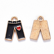 Alloy Enamel Charms, Pants with Heart Pattern, Light Gold, Black, 15x12x1.5mm, Hole: 1.8mm(ENAM-S121-064A)