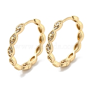 Brass Micro Pave Clear Cubic Zirconia Hoop Earrings, Horse Eye, Light Gold, 24.5x3.5mm(EJEW-E295-03KCG)