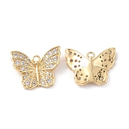 Brass Micro Pave Clear Cubic Zirconia Pendants, Butterfly Charms, Real 18K Gold Plated, 14.5x17.5x3mm, Hole: 1.5mm(KK-E068-VF250)