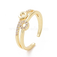 Clear Cubic Zirconia Circle Ring Open Cuff Ring, Brass Jewelry for Women, Golden, Inner Diameter: 16mm(RJEW-E072-19G)