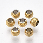 PVD Vacuum Plating 201 Stainless Steel Beads, Round, Real 18K Gold Plated, 4x3mm, Hole: 2mm(X-STAS-T008-230)