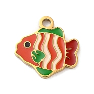Ion Plating(IP) 304 Stainless Steel Enamel Charms, Laser Cut, Fish Charm, Real 18K Gold Plated, 14x13.5x1.5mm, Hole: 1.8mm(STAS-Q301-06G)
