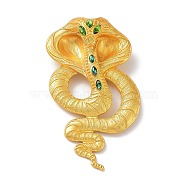 Alloy Pave Emerald Rhinestone Brooch, Long-Lasting Plated, Snake, Matte Gold Color, 113x62x21mm, Hole: 10.5x10mm(JEWB-M035-14MG)