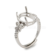 Adjustable Brass Finger Ring Components, 4 Claw Prong Ring Settings, with Clear Cubic Zirconia, Platinum, Size 7, 17mm, Tray: 10.2x8.2mm(KK-L193-08P-01)