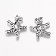 201 Stainless Steel Charms, Starfish/Sea Stars, Stainless Steel Color, 14x12x3.5mm, Hole: 1mm(STAS-G071-06P)