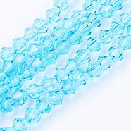 Imitation Austrian Crystal 5301 Bicone Beads, Faceted Glass Beads Strands, Light Sky Blue, 4x4mm, Hole: 1mm, about 82~85pcs/strand, 30.5~31cm(GLAA-S026-06)