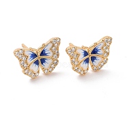 Clear Cubic Zirconia Butterfly Stud Earrings with Enamel, Rack Plating Brass Jewelry for Women, Cadmium Free & Lead Free, Real 18K Gold Plated, 11x15.5mm, Pin: 0.7mm(EJEW-C030-05G)