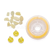 26Pcs Flat Round Initial Letter A~Z Alphabet Enamel Charms, 20G Natural Lemon Jade Chip Beads and Elastic Thread, for DIY Jewelry Making Kits, Yellow, Alphabet Enamel Charms: 1 set/box(DIY-FS0001-65)