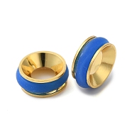 Rack Plating Brass Beads, with Enamel, Cadmium Free & Lead Free, Column, Real 18K Gold Plated, Long-Lasting Plated, Royal Blue, 7.5x3mm, Hole: 3.5mm(KK-P276-30G-04)