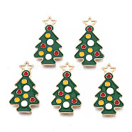 Rack Plating Alloy Enamel Pendants, Cadmium Free & Nickel Free & Lead Free, Christmas Tree, Dark Green, 24x13x1.5mm, Hole: 2mm(X-ENAM-T011-150)