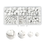 340Pcs 4 Style Natural Howlite Beads, Round, 4mm/6mm/8mm/10mm, Hole: 0.8~1mm(G-LS0001-45)